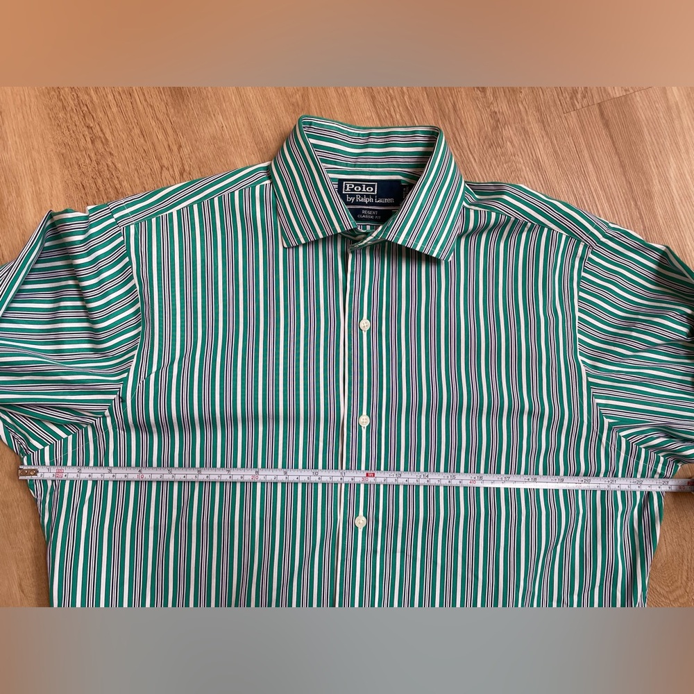 Polo Ralph Lauren Shirt 15.5 M Regent Classic Fit Striped Green button up preppy - Picture 6 of 7